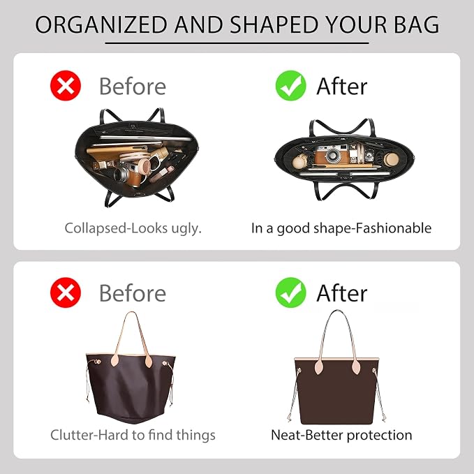 Tote Bag Organizer Insert with Laptop Sleeve for Lv Neverfull MM | Nylon Neverfull MM Organizer, 6 Compartments Storage, Zipper Pocket, Bottle Holder, Fits 13 Inch Laptop, Bag Protector, Black - Image 5