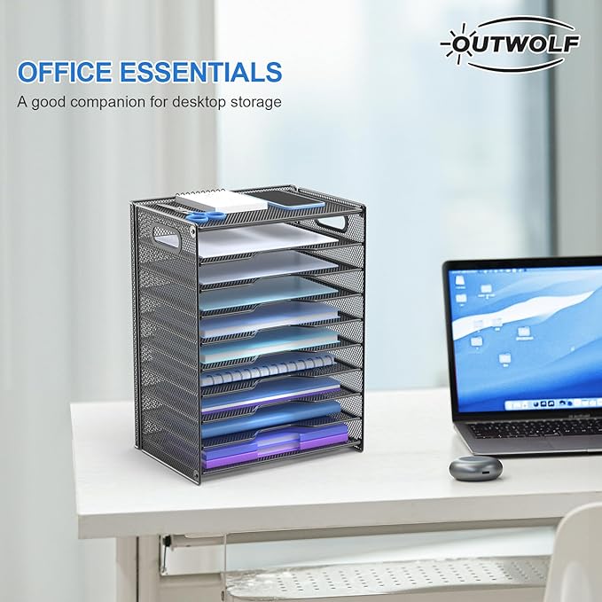 OUTWOLF 10 Tier Paper Organizer - Letter Tray Mesh Desk File Organizer with Handles for Office School Desktop, Black 2 Pack - Image 6