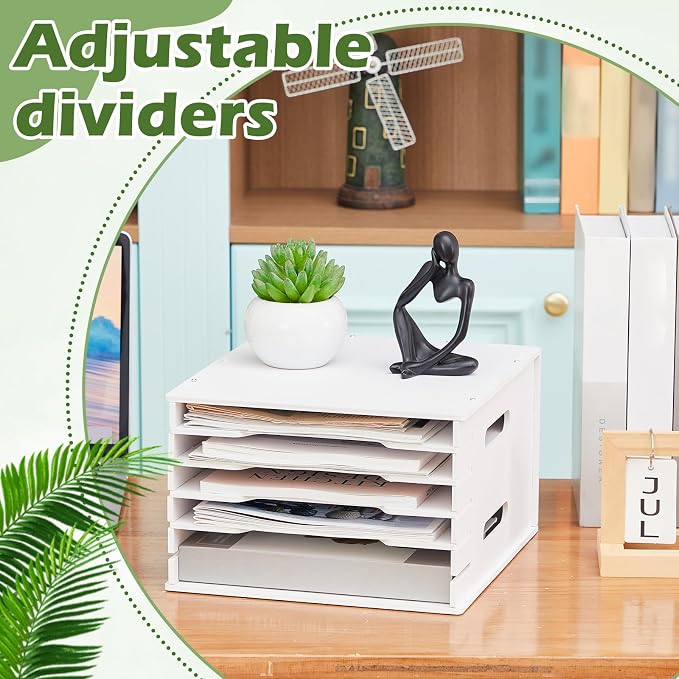 6 Tier 8.5" x 11" Scrapbook Paper Organizer, White Cardstock File Organizer with Adjustable Shelves, Stackable Paper Trays, Desktop Storage Rack Document Holder for Desk Home Office - Image 4