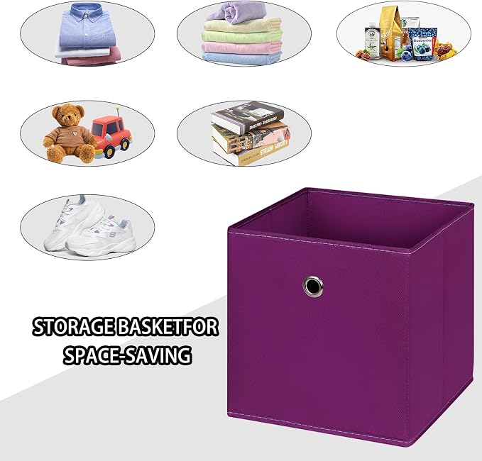 Foldable Storage Cubes Bins ,11 Inch Cloth Storage Cube Fabric Storage Box Cubes Organizer Baskets with Handles for Home Organizer Set of 3 (Purple) - Image 3