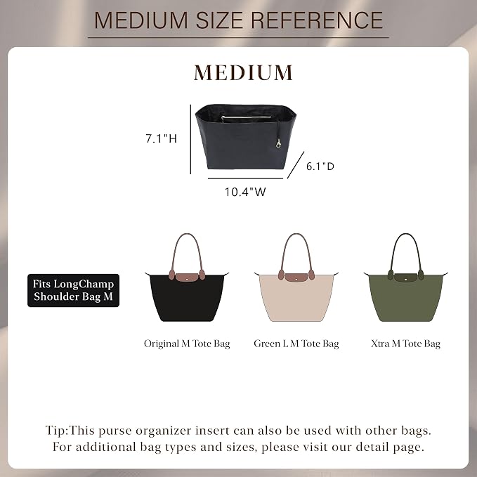 Purse Organizer Insert for Longchamp Le Pliage Medium, Black | 6-Compartment Bag Organizer with YKK Zipper Pocket, Cup Holder, Key Chain, Waterproof DupontPaper Lightweight Handbag Shaper - Image 2