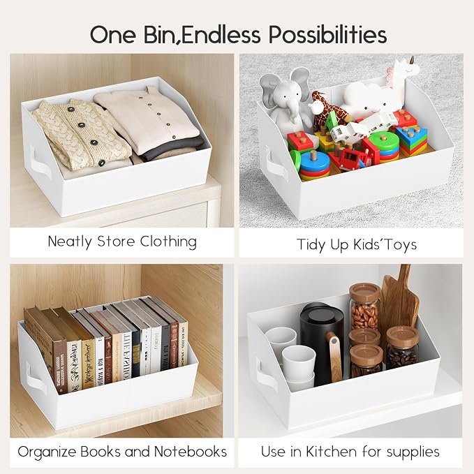 Large Closet Organizers and Storage Bins - 10 Pack Trapezoid Storage Baskets for Shelves, Foldable Fabric Baskets with Handles Ideal for Closet, Basket, Wardrobe and Shelf Storage, White - Image 6