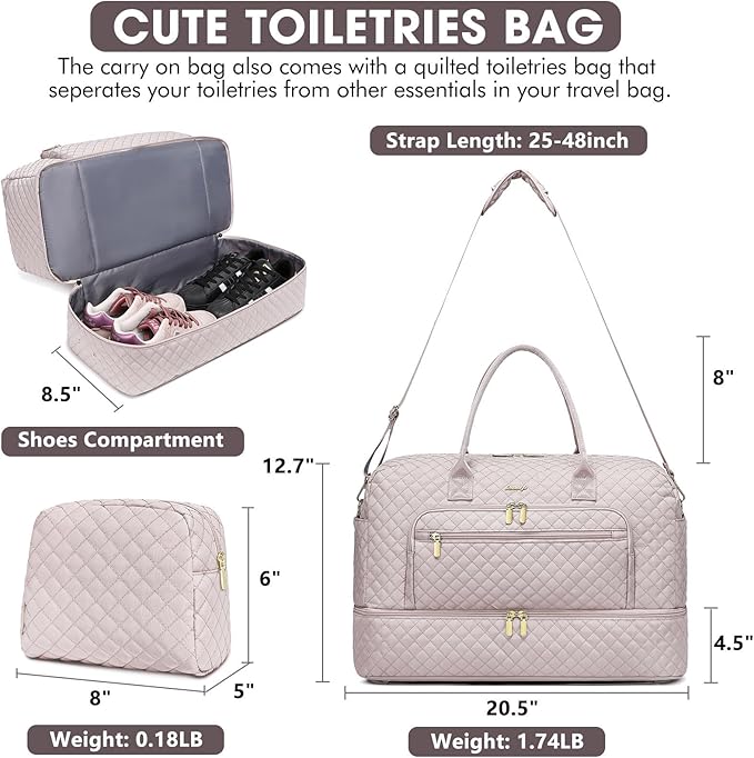 Travel Duffel Bags for Women with Shoe Compartment, Weekender Overnight Bag with Wet Pocket & Toiletry Bag, Carry On Personal Item Bag, Travel Tote Gym Bag, Hospital Bags for Labor and Delivery - Image 2