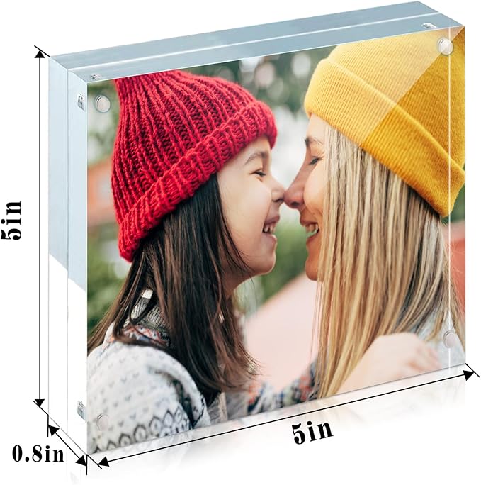 ILYXY 5 Pack Acrylic Frame 5x5, 20% Thicker, 20mm Thick Frameless Clear Picture Frame, Double Sided Magnetic Photo Frame, Free Standing Desktop Display Stand Acrylic Picture Frames - Image 6