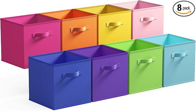 GRANNY SAYS 11 Inch Cube Storage Bins, Cube Organizers, Rainbow, 8-Pack | Collapsible Storage Boxes with Thickened Base Plate, Sturdy Handles, Decorative Baskets for Shelves, Closet by GRANNYSAYS