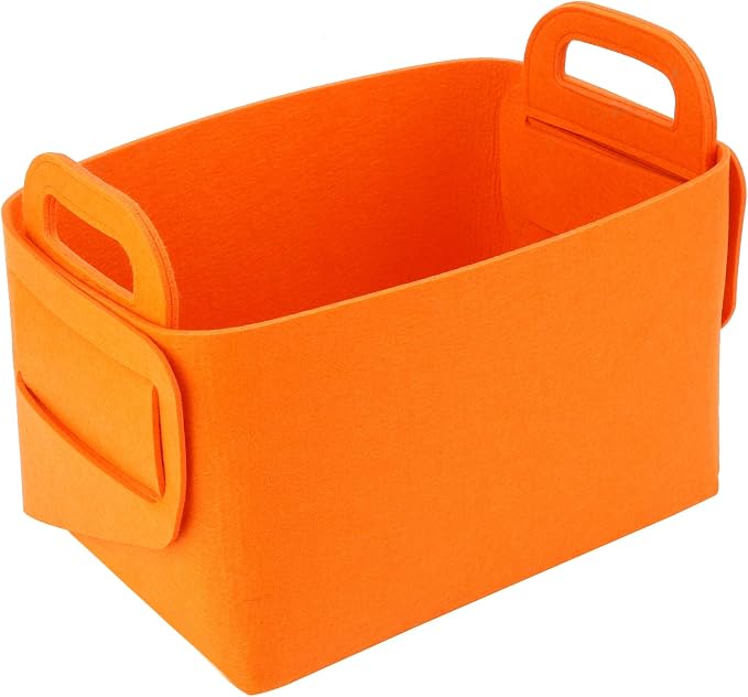 Minoisome Storage Basket Felt Storage Bin Collapsible& Convenient Box Organizer with Carry Handles for Office Bedroom Closet Babies Nursery Toys Laundry (Orange, 13.8inch（L）×9.5inch（W）×8.3inch（H）) by Unknown