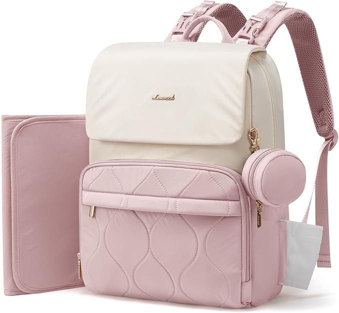 LOVEVOOK Diaper Bag Backpack, Baby Travel Bags for Boys & Girl, Toddler Waterproof Diaper Bag w/Changing Pad (Pink, 15.6''-Small) by LOVEVOOK