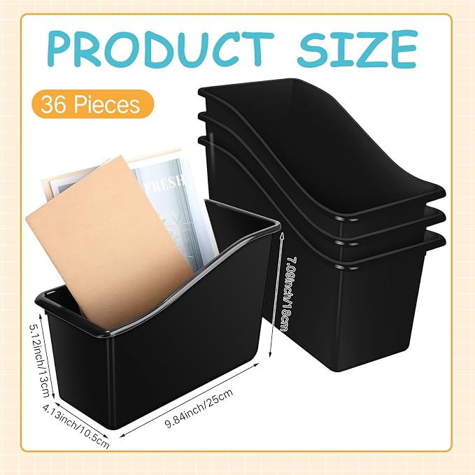 Fuutreo Classroom Book Bins Plastic Organizer Box, Black, 36 | Classroom Library, Magazine Binder File Folder Storage Boxes, Bulk Pack for Office School Home Supplies, Sturdy Plastic - Image 3