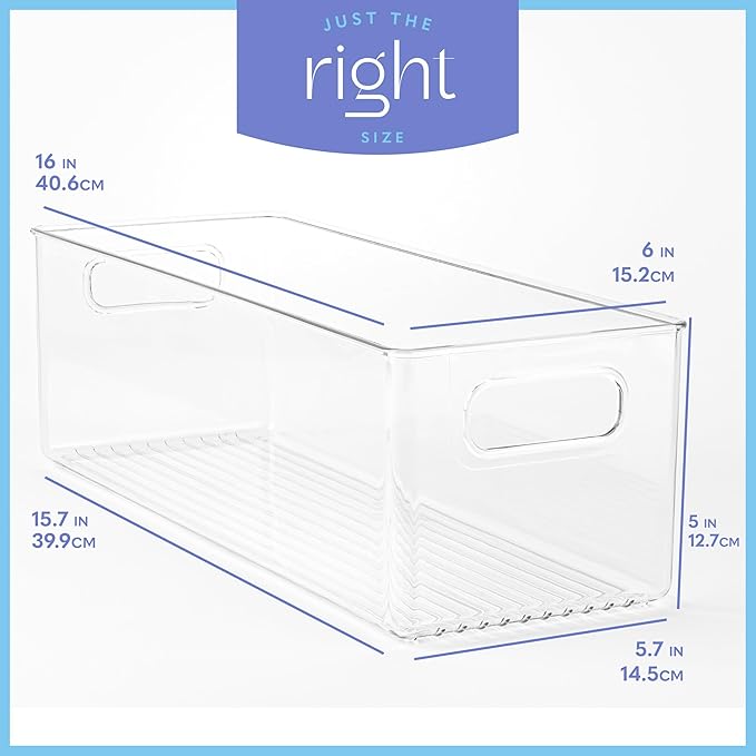 Plastic Food Storage Clear Container Bin with Handles for Organizing Kitchen, Pantry, Fridge, Freezer, Pantry,Bathroom. 16"x6"x5" - Image 3