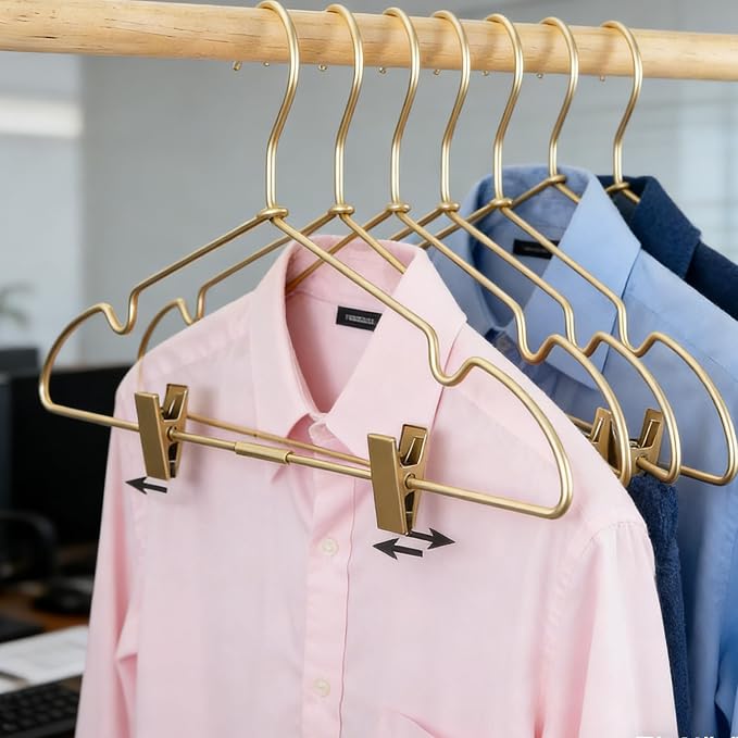 16.5" Adult Gold Metal Clips Pants Coat Clothes Hangers,30 Pack Coat Suit Closet Storage Display,Space Saving Standard Size Adult Clothing for Home Garment Clothes Shop - Image 2