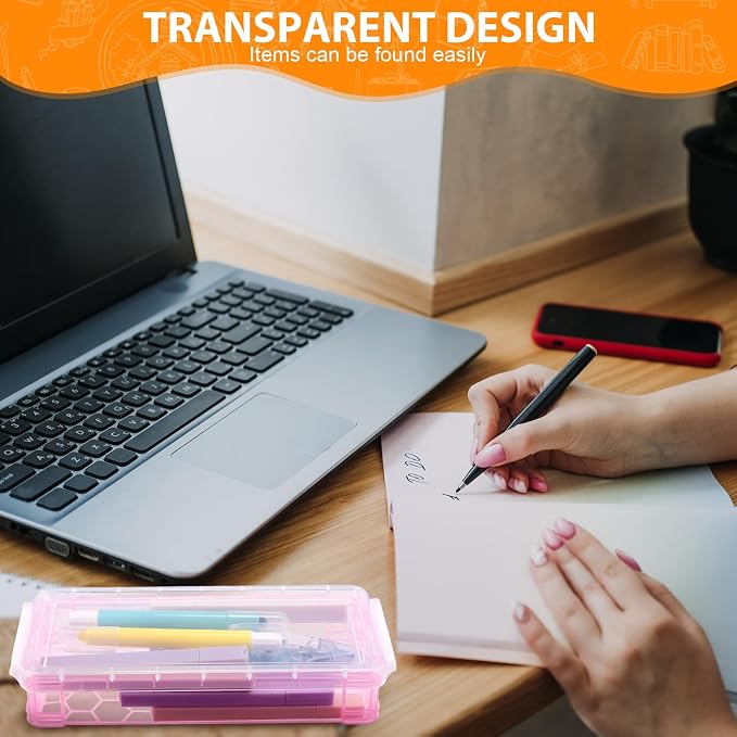 Gueevin 24 Pcs Large Capacity Plastic Pencil Box Clear Plastic Pencil Case Crayon Box with Snap Tight Lid Watercolor Pen Storage Brush Organizer Drawing Tools Container (Fresh Color) - Image 6