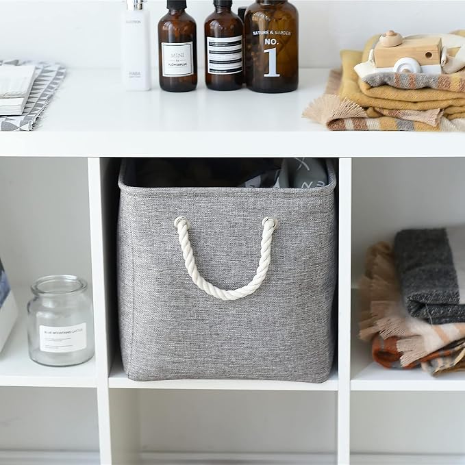 Storage Basket for Organizing - 16x12x12 inch 3 Pack Fabric Storage Cubes, Cube Storage Bin for Shelves Closet Organizer Cloth Gift Toy (Grey) - Image 4