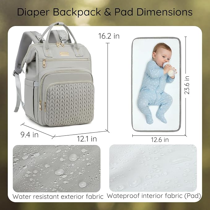 AIJIEKE Large Diaper Bag Backpack, Extra Wide Travel Diaper Bag, Gray | Multi-functional waterproof maternity bag. Changing pad, stroller straps, insulated wet/dry pocket. Mom, dad, toddler travel - Image 7