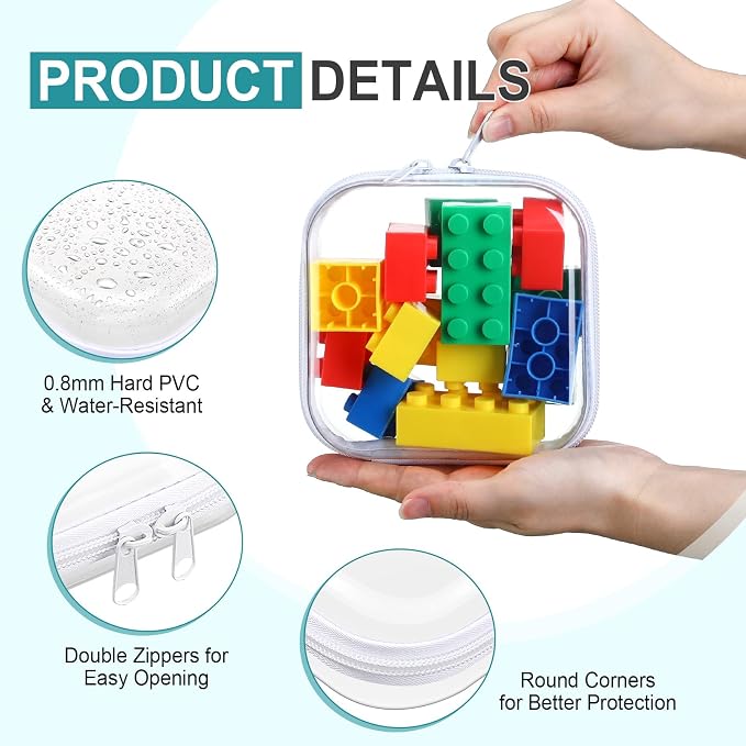 12 Pcs Clear Hard Zipper Case Back to School,5 x 5 x 2” | Plastic Zipper Pouch with 5 Sheets Alphabet Stickers Toy Storage Organizer Makeup Case for Travel Building Blocks Puzzles - Image 3