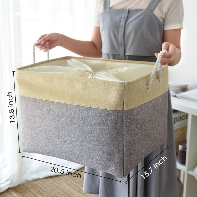 Storage Bins Baskets for Organizing - Extra Jumbo 3 Pack 20.5Lx15.7Wx13.8H Sturdy Fabric Storage Basket for Shelves, Decorative Foldable Closet Nursery Toy (Gold&Grey) - Image 5