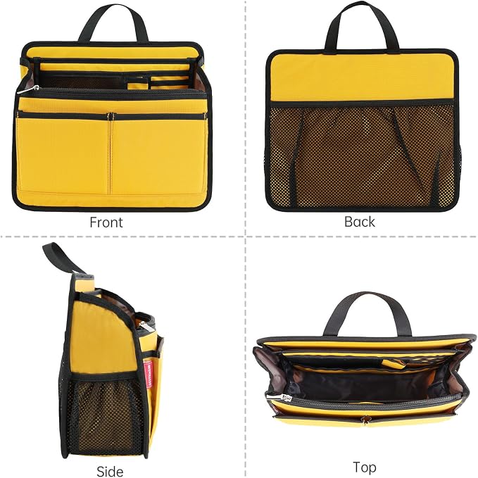 Small Rugged Organizer Insert for Briefcase Tote Shoulder Messenger Bag-19 Pockets,Padded Water-repellent Nylon-Yellow - Image 4