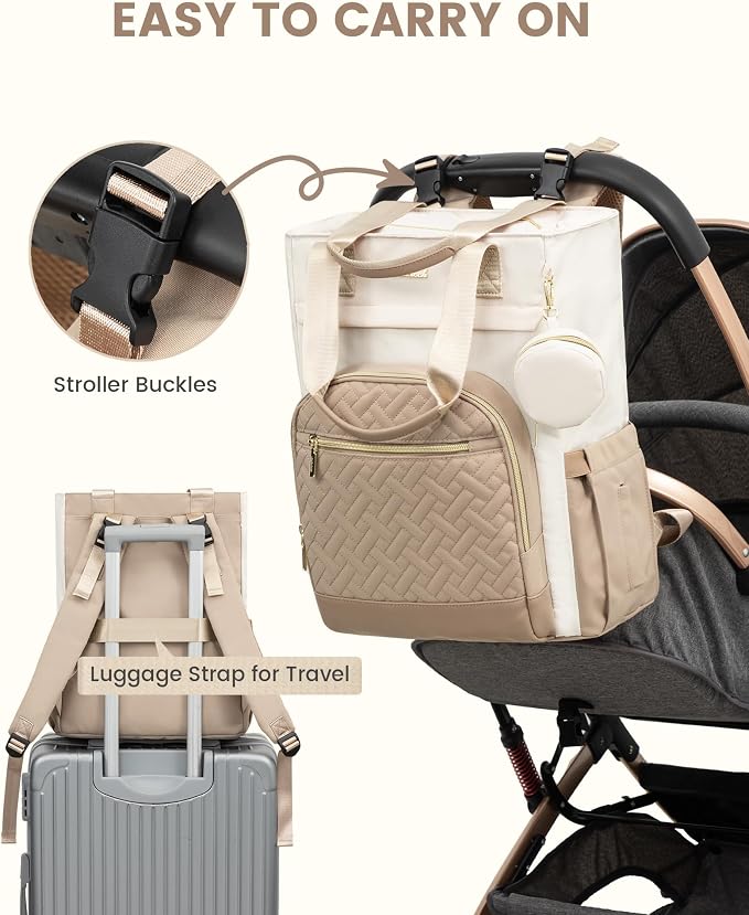 LOVEVOOK Diaper Bag Backpack, Large Capacity Portable Baby Bag with Foldable Diaper Changing Pad, Waterproof Baby Diaper Bags Gift for Mon Dad, Ivory Khaki - Image 3
