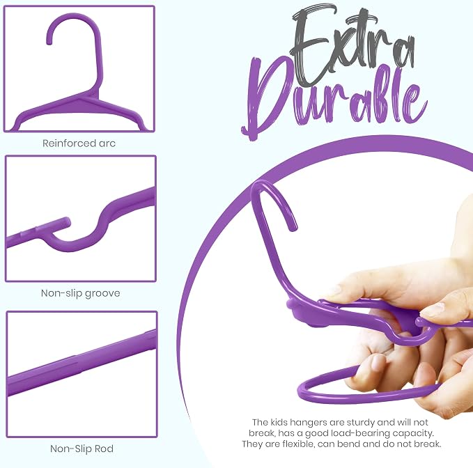 Utopia Home Kids Hangers 40 Pack – 11.5 Inch Baby Closet Hangers Purple | Plastic baby hangers | Fits children's & infant clothes | Gentle on delicate garments - Image 4