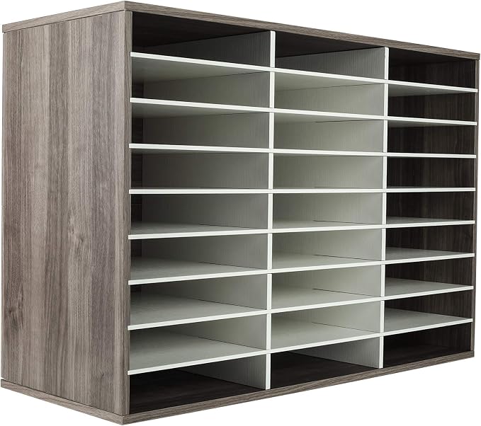 TQVAI Wood Literature Organizer, 27 Slots Hold 13500 Sheets A4 Papers, Wooden Desk File Paper Storage Organizer with Adjustable Shelves, Mailbox Cubbies for Office Home Classroom, Retro Grey/White by TQVAI