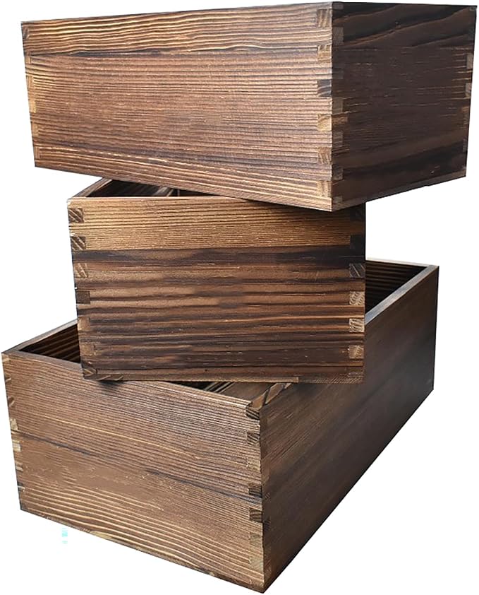 Decorative Nesting Wooden Crates Burnt Umber Stained Rustic Crate Boxes Wood Pallet Bin Storage Boxes for Decorative Display Kitchen Storage Arts & Crafts Set of 3 by JFFCESTORE