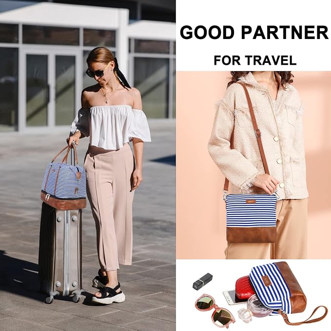 Weekender Bags for Women, 21" Travel Duffle Bag with Shoe Compartment | 3PCS Carry On Overnight Large Duffel Bag with Crossbody Bag and Toiletry Bag for Weekend Travel Gym Hospital Business Trip - Image 3