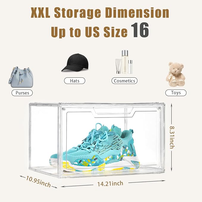 Clemate 5 Pack Clear Stackable Shoe Organizer Box with Lids, Acrylic Shoes Box with Magnetic Doors, Transparent Shoe Bins Closet Organizer, Fit up to US Size16, Containers for household or kitchen use - Image 2