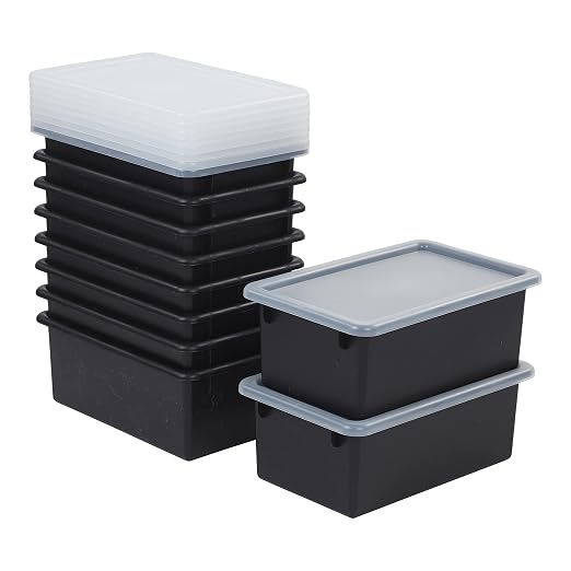 ECR4Kids Cubby Storage Plastic Bin with Lids, Multipurpose Organization, Black, 10-Piece | Durable plastic, GREENGUARD Gold Certified, 7 quart capacity, lightweight & nestable, easy-lift lids, classroom/home use by ECR4Kids
