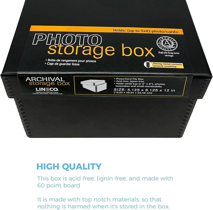Lineco Archival Photo Card Box, Museum-Quality, 5x8x12 Inch, Black, 2 Pack | Acid-Free with Removable Lid, Metal-Edge Corner, Bulk Storage and Preservation for Negatives, Prints, Films, Photos, Snapshot - Image 2