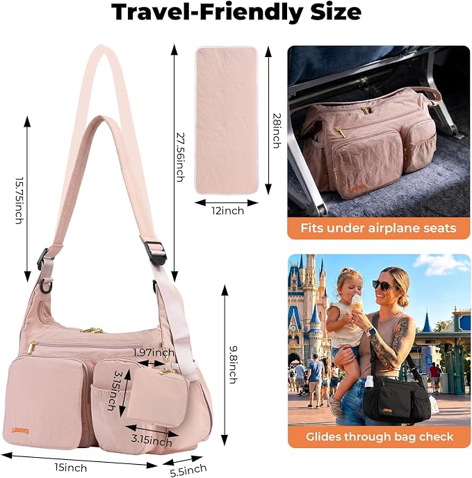 Puffy Crossbody Diaper Bag, 2-in-1 Stroller Caddy & Mom Purse, 13L Lightweight Travel Duffle Bag for Baby, Work Commute, Gym, Labor Delivery (Apricot pink) - Image 3