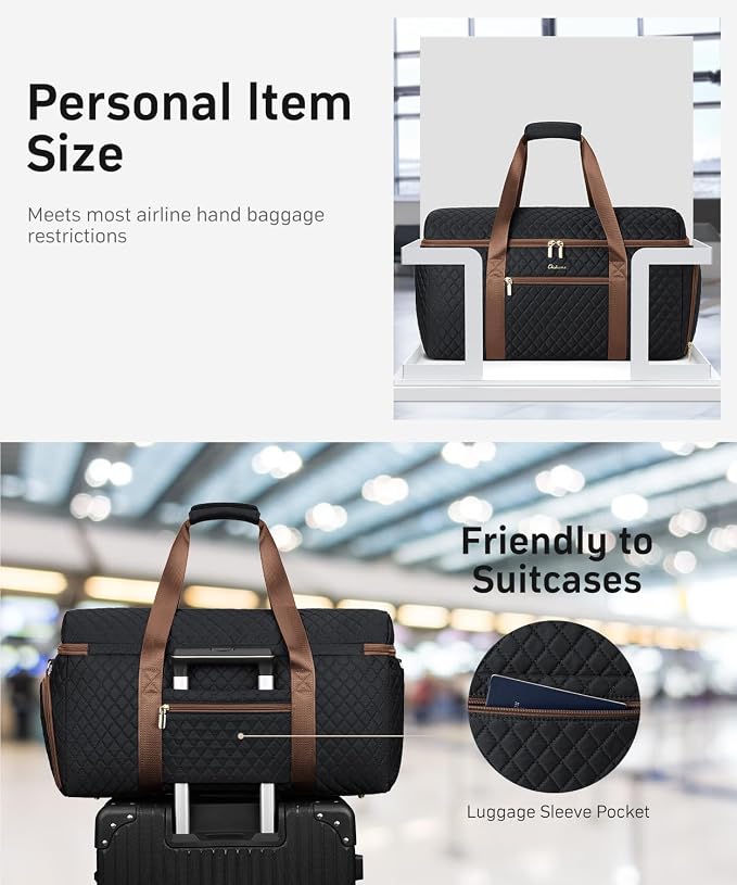 Weekender Bags for Women, Wide Open Large Travel Duffle Bag with Shoe Compartment, Overnight Carry on Bag Personal Item Travel Bag with Wet Pocket (Black Brown) - Image 6