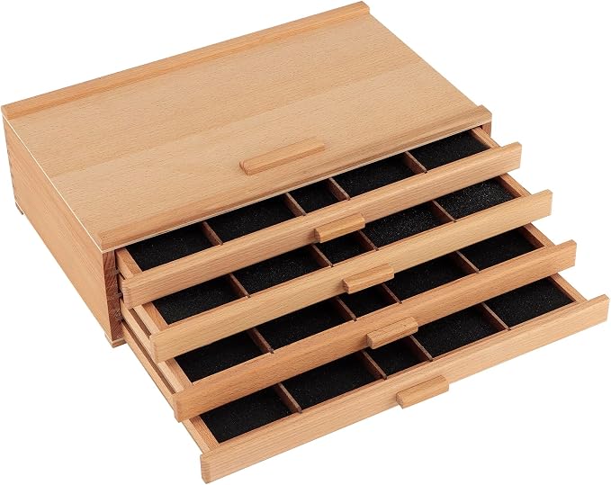 Cezanne Creative Mark Pastel Storage Box, 4-Drawer Wooden Art & Craft Supplies Organizer, Birch Wood, Brown by CreativeMark