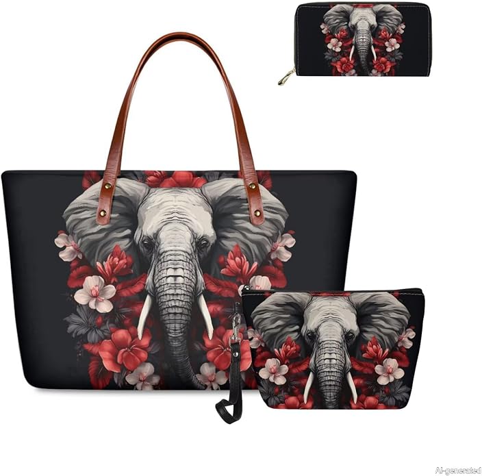 GIFTPUZZ Women Top Handle Bags Handbags with Zipper Leather Wallet Cash Card Phone Holder and Makeup Bag Set 3pcs - Image 3