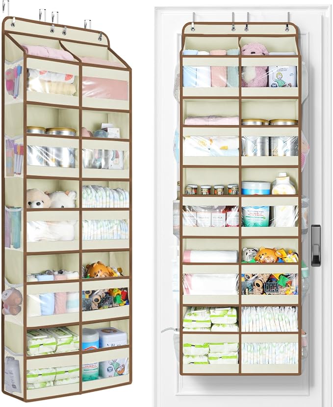 Yecaye 5-Tier Over The Door Organizer Dual-Column, 80lbs Load Over the Door Storage of 10 Compartments, Heavy Duty Door Organizer Hanging for Bedroom Closet Nursery Bathroom Pantry, Beige, 2 Pack by Yecaye