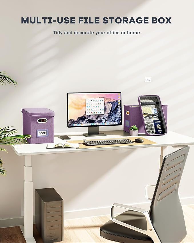 File Organizer With Lid, Hanging Filing Box With Mesh Pocket, Document Organizer for Letter Files, Portable Storage for Office & Home (2 PCS, Taro Purple) - Image 6