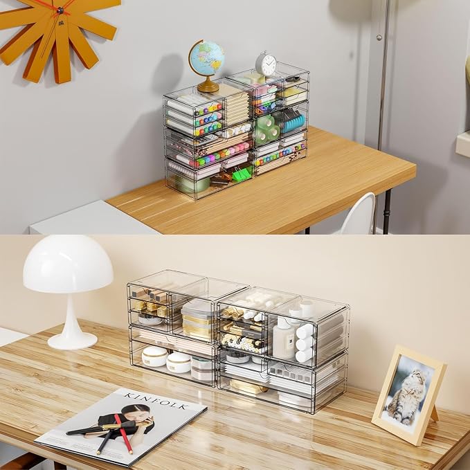 3Pack Clear Drawer Organizers Stackable,Acrylic Storage Drawers With 10 Drawers,Multipurpose Office Supply Organizer and Makeup Organizer for Beauty,Craft,Pen,Medical,Stationary Desk Organizers - Image 5