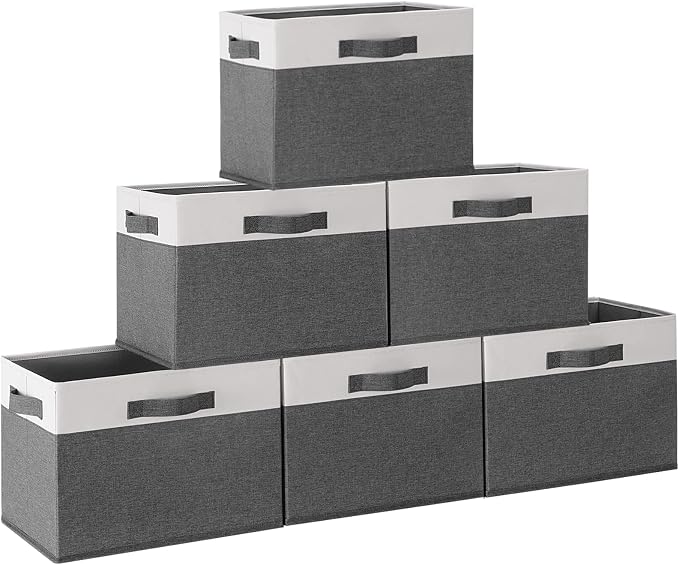 GhvyenntteS 6 Pack Fabric Storage Bins, 15x11x9.6 inch Closet Storage Bins for Shelves with 3 Handles, Foldable Storage Baskets for Shelves, Sturdy Closet Organizers and Storage by GhvyenntteS