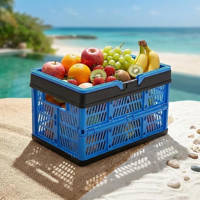 3 Packs 20L Collapsible Plastic Shopping Basket with Handles - Plastic Foldable Storage Crates - Ultra Flat 1.7" Folding Grocery Baskets for Car Trunk, RV & Home Organization (Lightweight Design) - Image 8