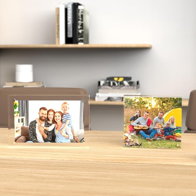 ILYXY 5 Pack Acrylic Frame 8x8, 20% Thicker, 24mm Thick Frameless Clear Square Picture Frame, Double Sided Magnetic Photo Frame, Free Standing Desktop Display Stand Acrylic Picture Frames - Image 6