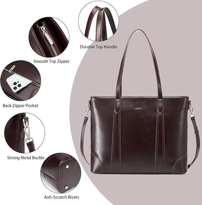 Genuine Leather Tote Bag for Women, Large Tote Purses with Zipper | Large capacity and multiple pockets, Quality leather with adjustable strap, Vintage design for work or travel - Image 5