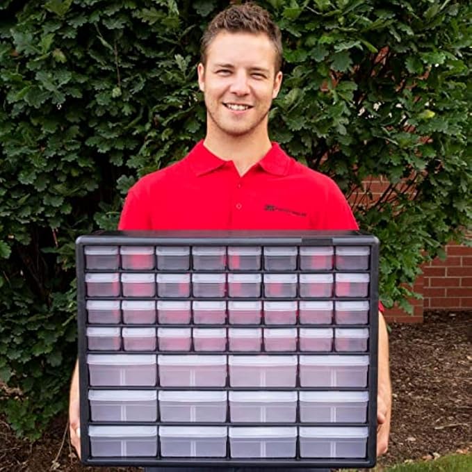 Akro-Mils 44-Drawer Plastic Drawer Storage Cabinet for Garage Organization, Bead Organizer, Building Bricks Storage, Teacher Toolbox, Makeup Organizer, 20" W x 6" D x 16" H, 10144 Black (Pack of 2) - Image 2