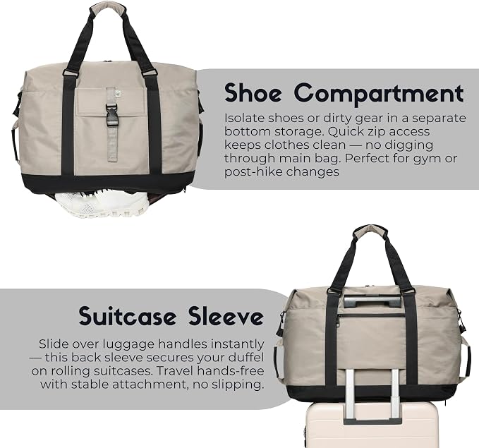 Duffel with Utility Pouch, 40L Weekender Overnight Bag with Shoe Compartment for Travel and Sports (Grey and black) - Image 9
