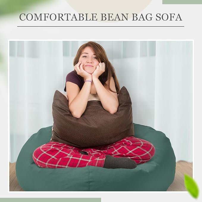 Sliner 2 Pcs Stuffed Storage Bean Bag Chair Cover for Kids Adults (No Filler) Stuffable Zipper Beanbag Cover for Organizing Plush Toys or Foam(31.5 * 31.5 * 15inch,Cotton,Green) - Image 5