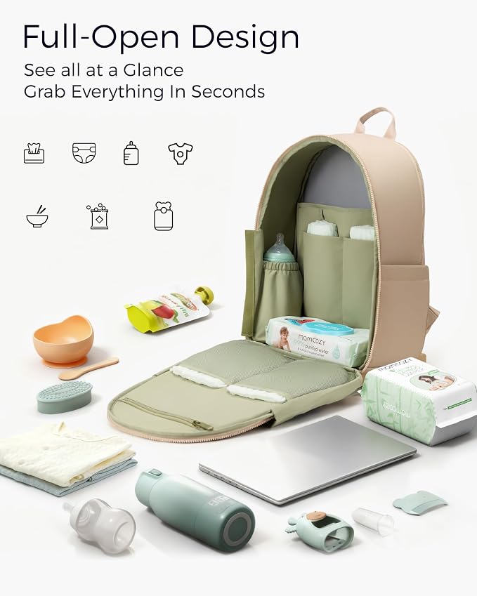 Momcozy Diaper Bag Backpack for Travel & Work - Waterproof and Multi-Pocket | Baby Bag with changing pad,mom bag with Insulated Pouch, Stroller Straps & Laptop Compartment,Khaki - Image 2