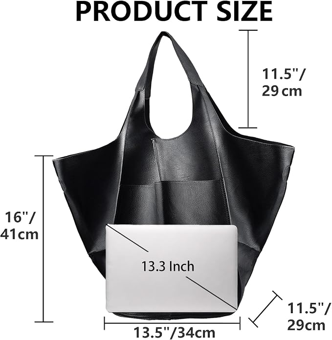 KlaOYer Oversized Leather Tote Bag Huge Capacity Work Hobo Pu Leather Bucket Purse And Handbag Large Soft Travel Shopping Bag - Image 6