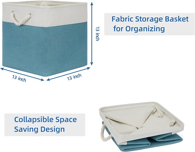 Temary Fabric Storage Set - 4 Large Cube Baskets (13x13), White & Teal - Image 6