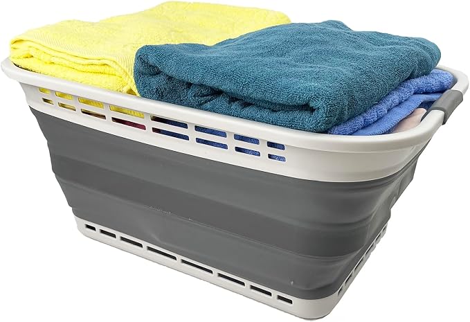 SAMMART 42L (11 Gallons) Collapsible Plastic Laundry Basket - Foldable Pop Up Storage Container/Organizer - Portable Washing Tub - Space Saving Hamper/Basket [BPA Free] (Grey/Steel Grey) - Image 3
