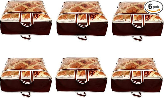 ANKIT INTERNATIONAL Garments Protect Clothes Organizer/Storage Bags for Blanket, Quilts & Rajai Combo Pack of 06 with Dust Protection Front Clear window & Zip Closure for (BROWN,51 x 51 x 22 cms) by AI+ANKIT+INTERNATIONAL
