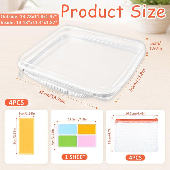 4-pack Extra Large Clear Board Game Storage Case with Handles | Clear Hard Shell Case with Zipper 4 Pcs A6 Mesh Bags & 4 Label Sticker for Board Games Card Decks Puzzle, 13.78"x11.8"x1.97" - Image 2