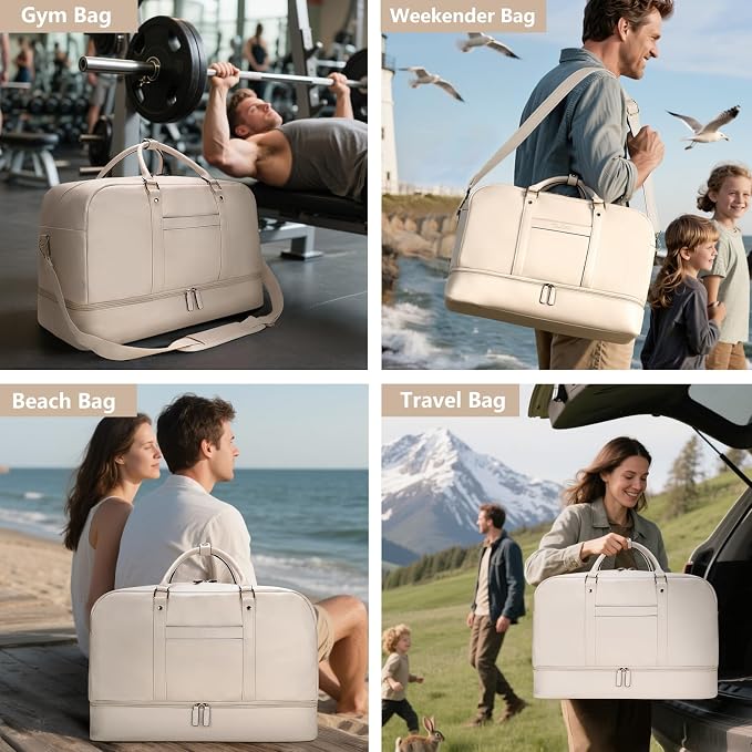 Large 4-in-1 Leather Duffle Bag for Travel Weekender Overnight Hospital Gym Bag for Men & Women, Carry On Airline Approved Personal Item Duffel Garment Bag Luggage with Shoe Compartment & Toiletry Bag - Image 6