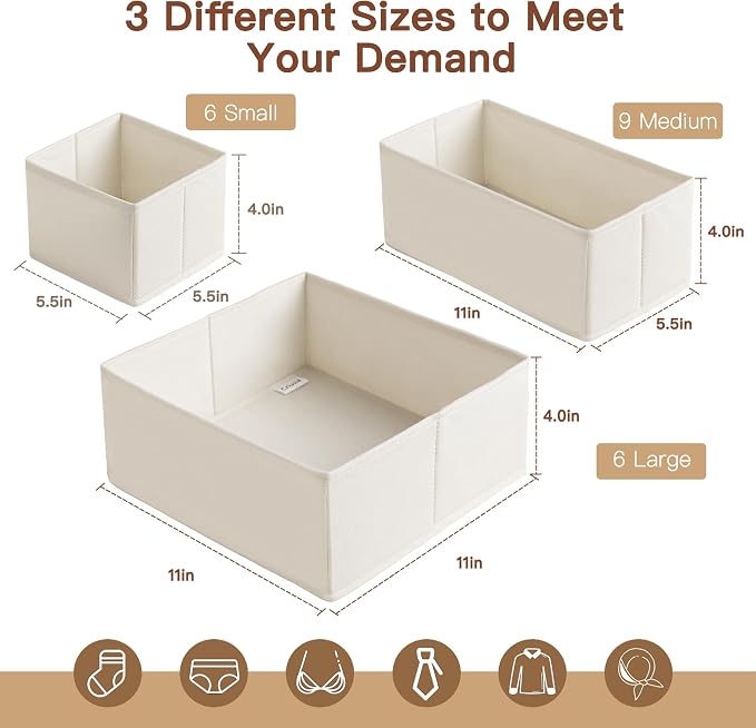 Drawer Organizer Clothes, 21 Pack Dresser Organizer for Baby Clothes, Underwear, Sock - Foldable Closet Organization and Storage Dividers Bins for Nursery, Bedroom (Oatmeal) - Image 3